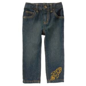 Crazy 8 Boys Jeans Size 6-12 mo Mr. Space Alien Rocket Ship Skinny Blue Gold NEW